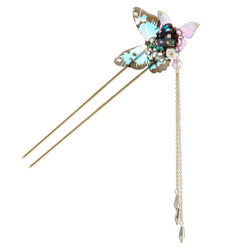 Hanfu Butterfly Fringed Hairpin Female U-shaped Disc Hairpin Retro Super Fairy Temperament Modern Hairpin Jewelry