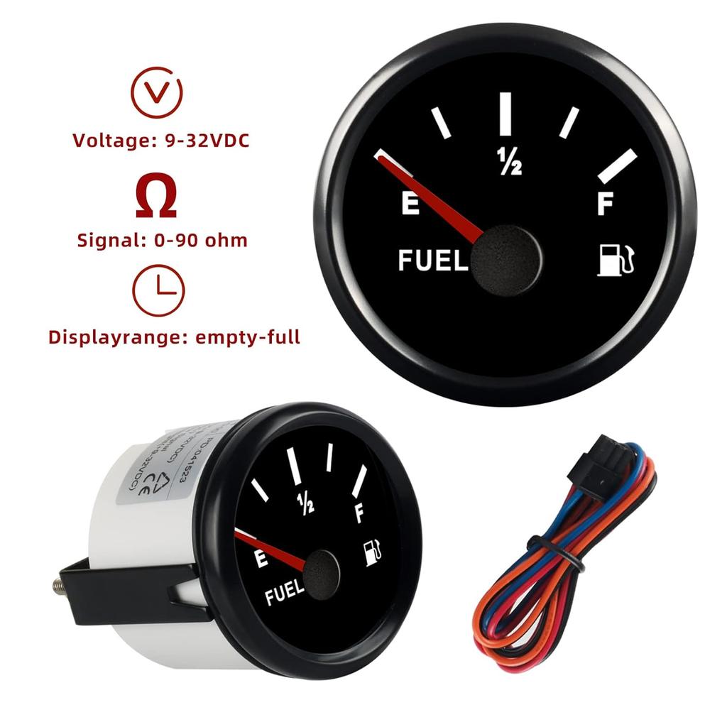 0-90 Ohm Kraftstoffanzeige, Marineboot Benzin Kraftstofftank Messgerät mit LED-Hintergrundbeleuchtung, Universelle Kraftstoffstandsanzeige für AUTO Auto LKW Fahrzeug Wohnmobil (Schwarz)