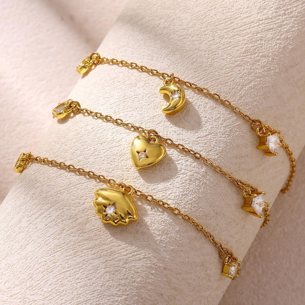 Gold Color 3D Heart-Shaped Star Tassel Bracelet For Womem Summer Waterproof Stainless Steel Chain Shiny Hand Jewelry Party Gift