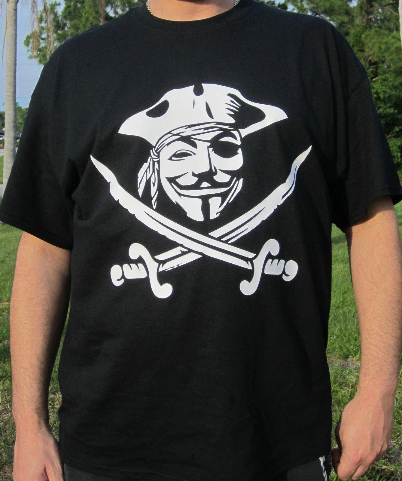 Anonymous Pirate mask Guy Fawkes Hackers T shirt Computer hacker Protest L