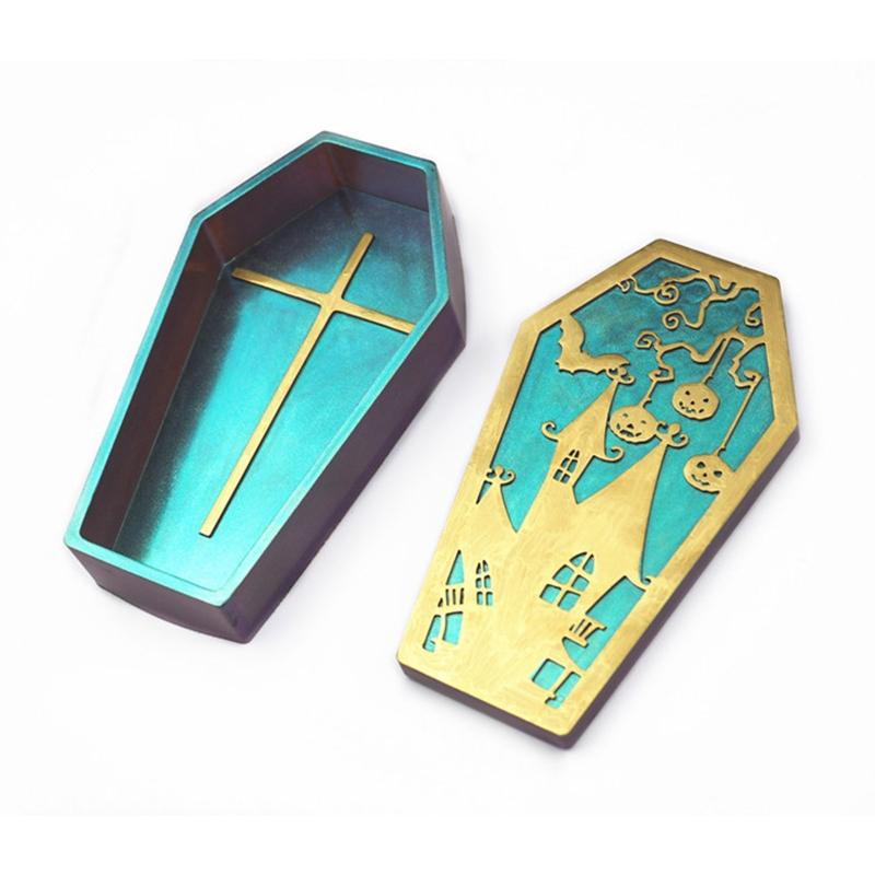 Halloween Coffin Storage Box Mold with Lids Epoxy Crystal Resin Silicone Mold for DIY Home Decoration Jewelry Storage