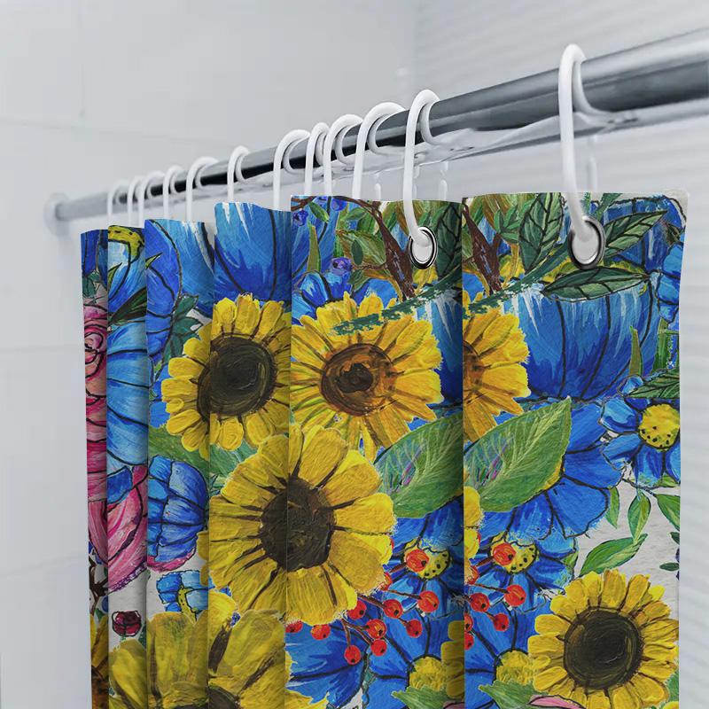 Bright Flowers Waterproof Shower Curtain Home Decor Bathroom Accessory Modern Sunflower Design For Kids Bathrooms Customizable S