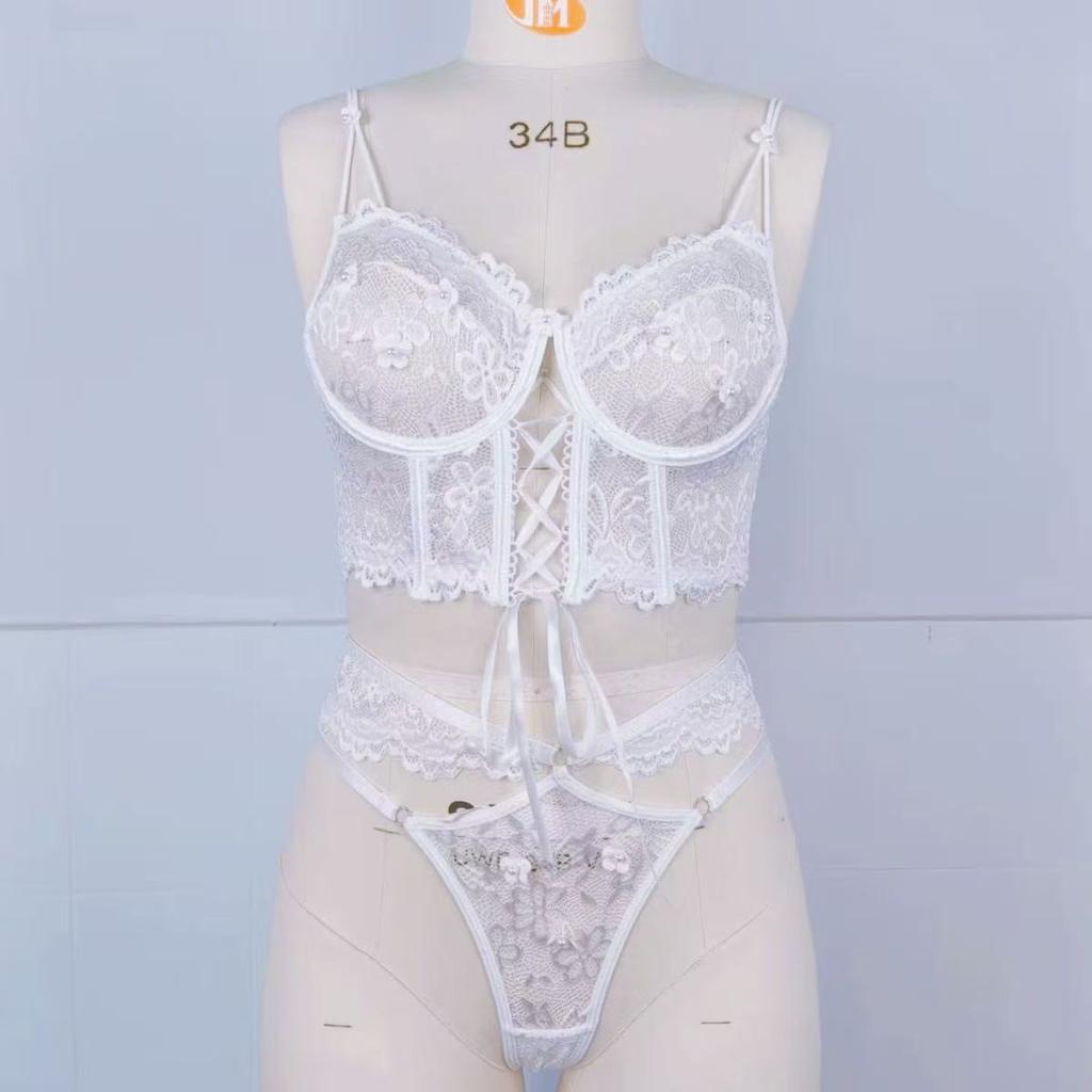 Europäische und amerikanische Neuheiten sind heiß verkaufte Träger, Stahlpaletten, Spitzen-BHs, sexy Nagelperlen Dsmallflowers, transparentes Unterwäsche-Set für Damen