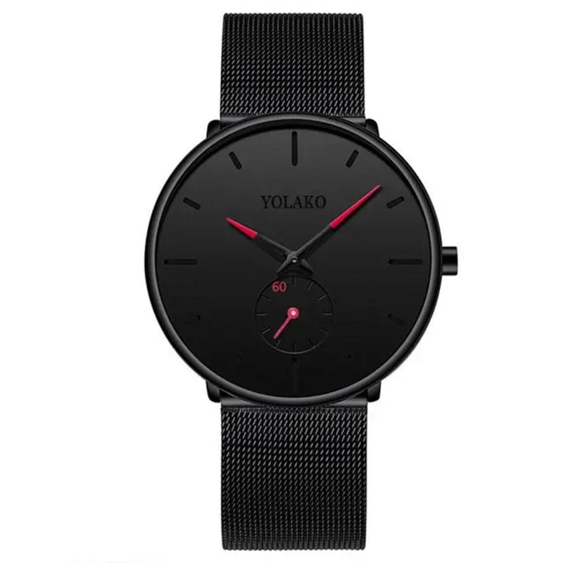 YOLAKO Mens Fashion Minimalist Watches Men Business Casual Quartz Watch Simple Male Stainless Steel Mesh Band Clock Reloj Hombre