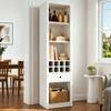 Display Cabinet with LED Lighting, Bookcase with 1 Drawer, 12 Compartments, Collectibles, Wine, for Living Room Dining Room Office, white, 55x40x200cm