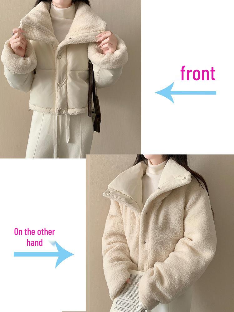 Korean Style Women's Lambswool Winter Coat 2025: Thickened Cotton-Padded Jacket for Casual Petite Warmth