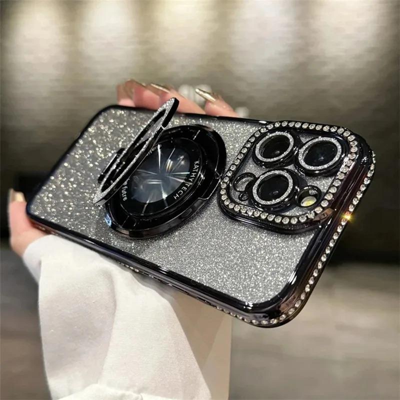Rhinestone suitable for iphone16 mobile phone case Apple 15 magnetic electroplating with bracket glitter 17 all-inclusive silicone 11 sets