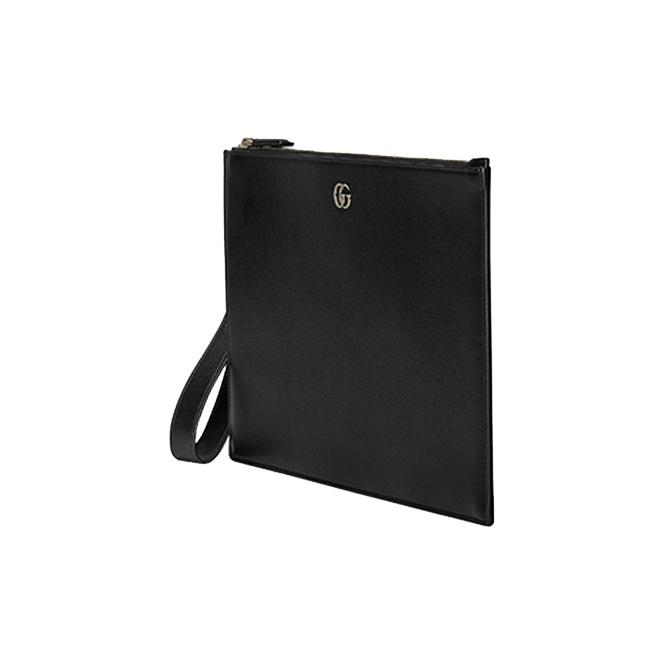 Gucci GG Marmont Silver Logo Leather Clutch Men clutch Black 475317-0YK0N-1000