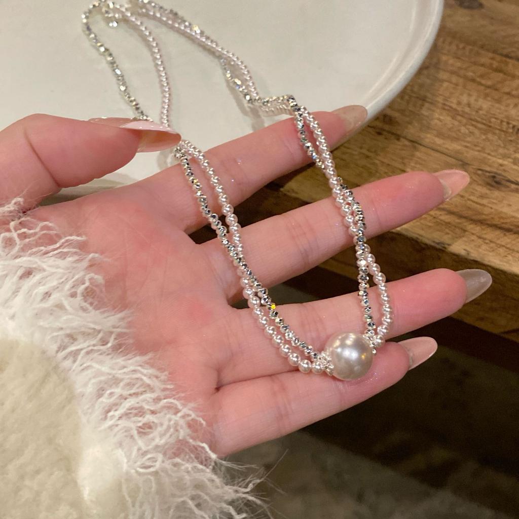 French retro round double-layer pearl necklace niche design sense collarbone chain jewelry women's necklace