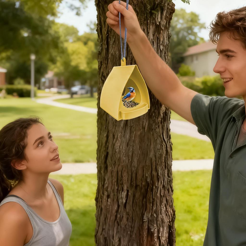 Bird Feeders for Outdoors Hanging Bird Feeder Wild Birds Seed Triangular Roof Garden Waterproof And Windproof Easy To Clean