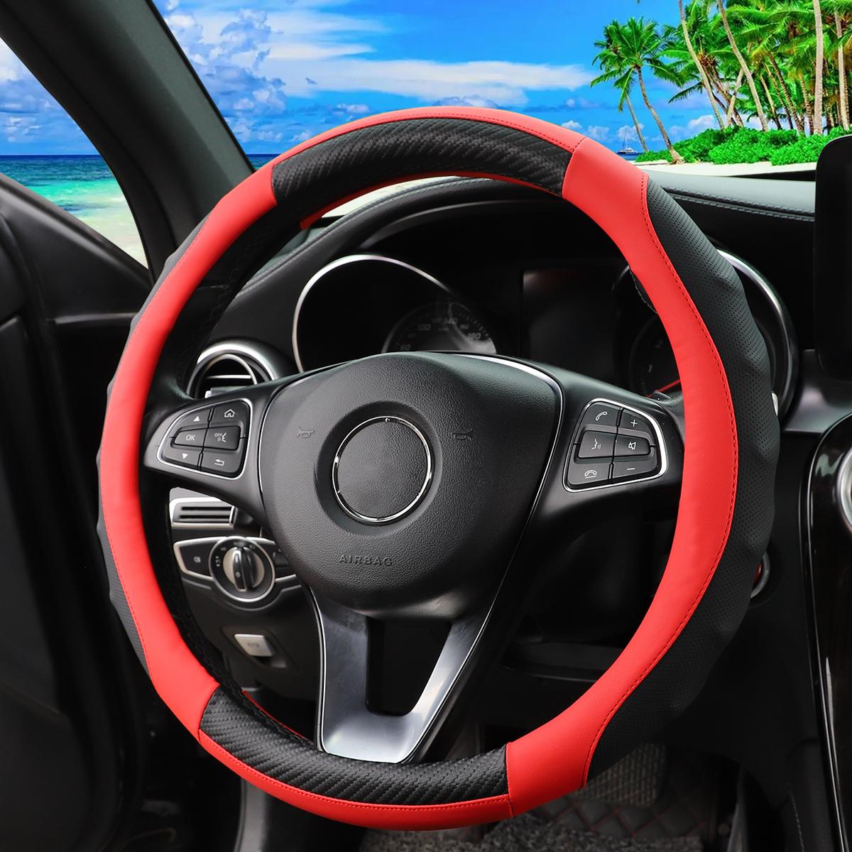 

1 carbon fiber PU leather stereo massage with inner ring car steering wheel cover suitable for 14.5-1 automotive supplies червоний