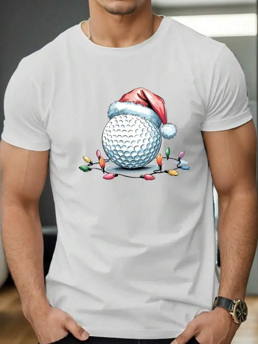 

Unisex s Casual Christmas Golf Hat T-Shirt, Short-Sleeved Summer Top, Pure Cotton Fabric, Regular Fit XXXL