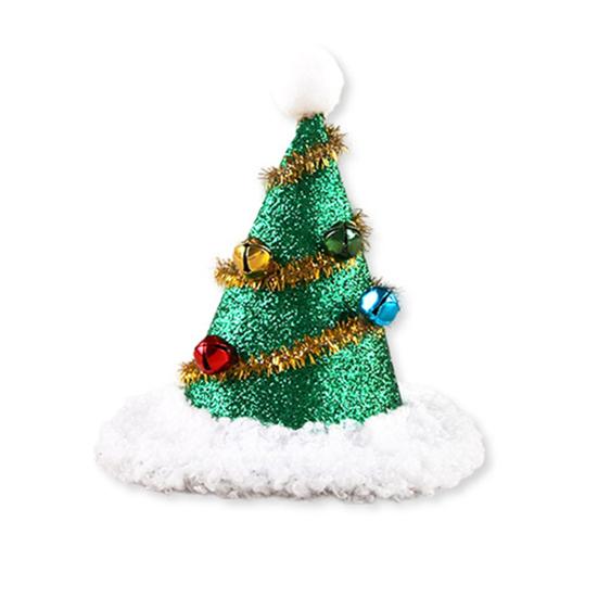 Pet Christmas Hat Xmas Tree Hat with Pompom And Bells Cats Glitter Santa Claus Hat with Adjustable Strap for Cats Dogs Holiday Parties Dress-up