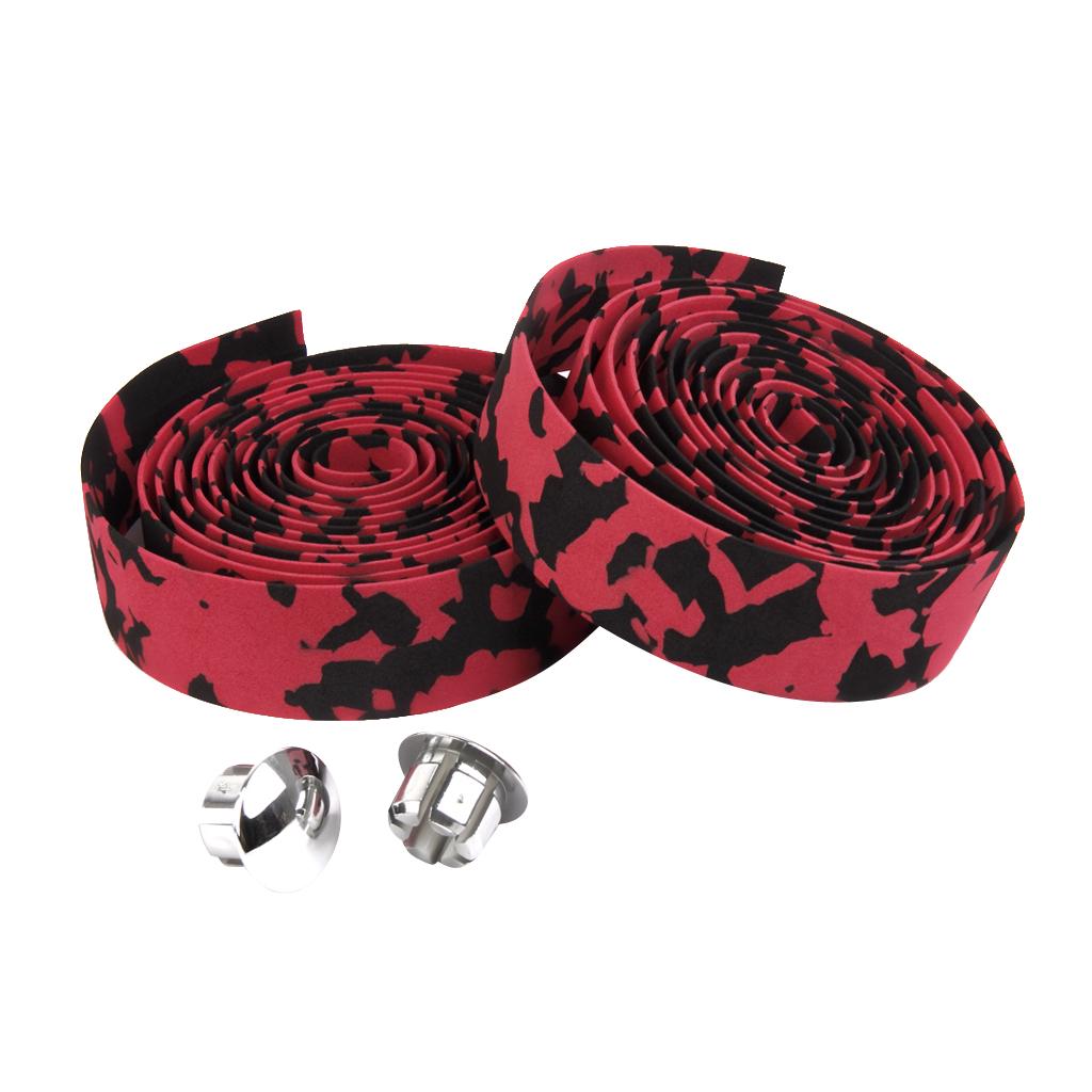 Road Bike Rubber Foam Cork Handlebar Wrap Tape with 2 Bar Pl