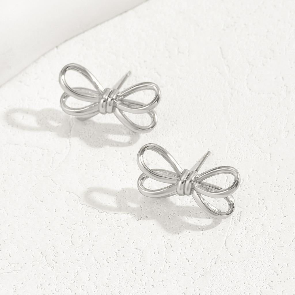 Sweet Korean Version Korean Bow Earrings Personalized Hollow Multi-layer 18K Gold Stud Earrings Versatile Internet Celebrity Earrings