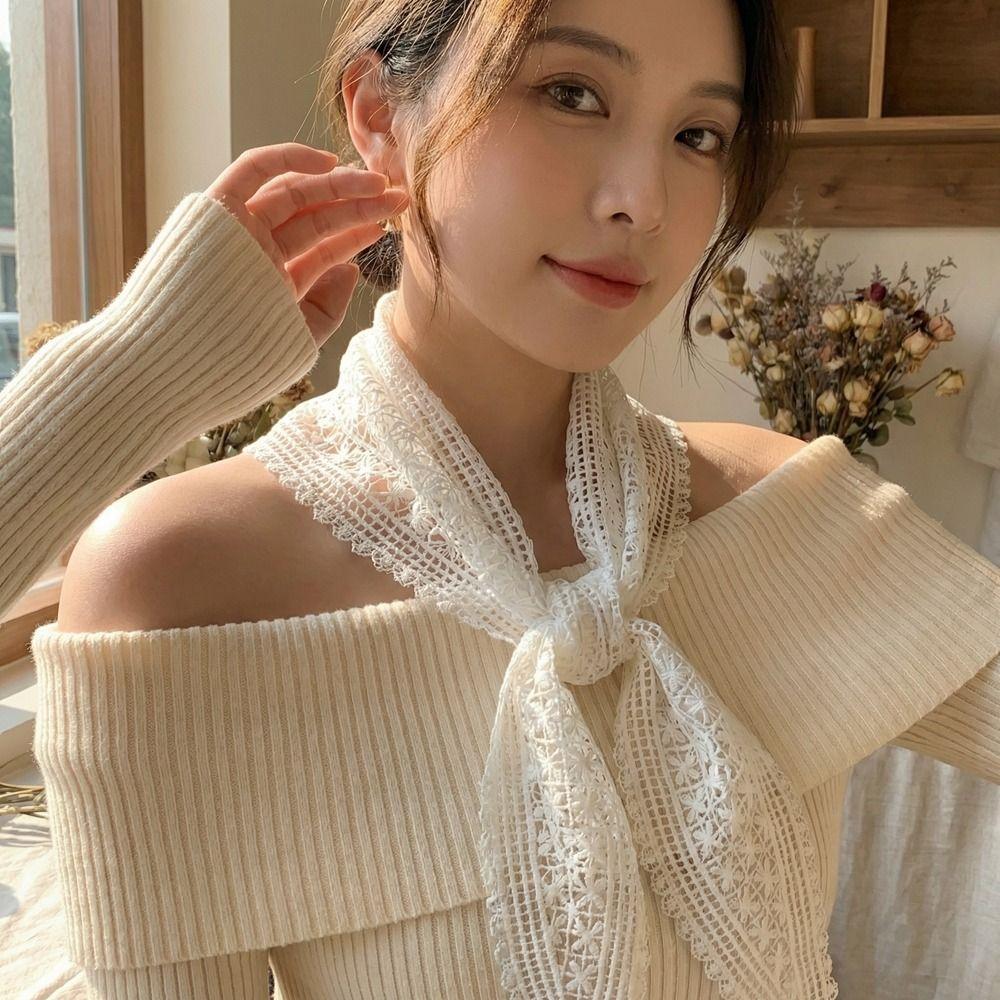 Floral Printed Lace Triangle Scarf Transparent Skirt Curtain Elegant Lace Head Scarf Party