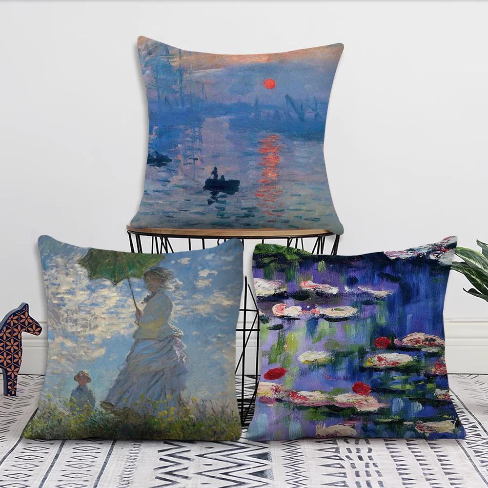 Water Lilies Claude Monet Fine Pillow Case living Room Home Sofa Office Shop Cover Printing Comfort Decoration Nordic Simplicity