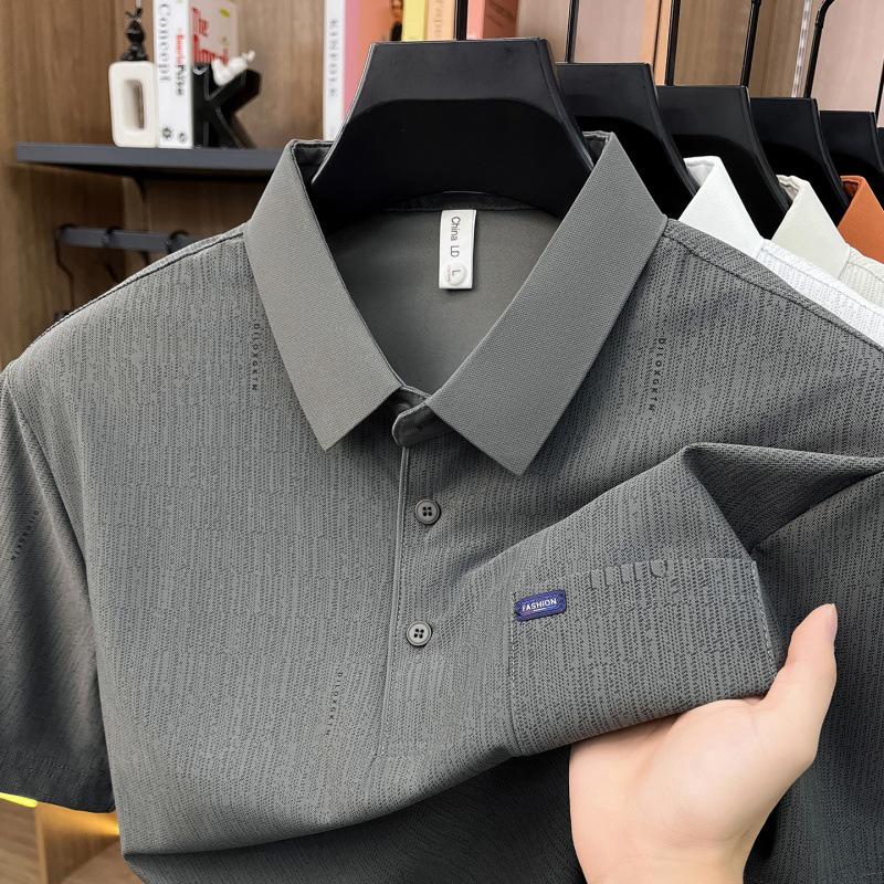 

Men s Lapel Short Sleeve T-Shirt with Real Pocket - High Quality, Versatile, Loose Fit for Middle-aged and Elderly. XL темно-серого