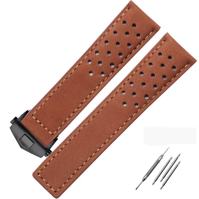 Pasek Do Zegarka TAG Heuer Męski Matowy Skórzany Z Dziurkami Składany Zapięcie, 20mm 22mm 24 Szary Czarny Brązowy Pasek Ze Skóry Naturalnej