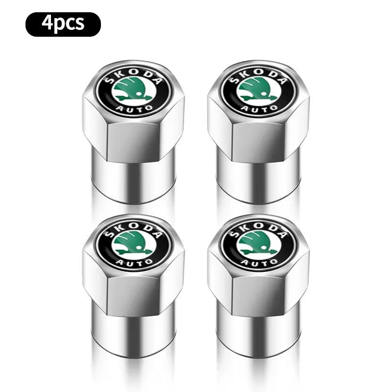 NADH5 New 4Pcs Car Wheel Tire Valve Caps Air Stem Covers Accessories For Skoda Fabia Octavia Karoq Kodiaq Kamiq Superb Rapid Scale