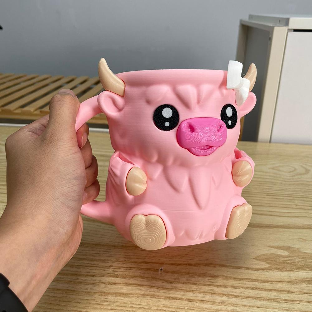 Držák na pintu ledu s vysočinskou krávou Opakovaně použitelné 3D tištěné nádoby na pintu zmrzliny se zásuvkou na svačinu a uchem Dárky pro milovníky vysočinských krav
