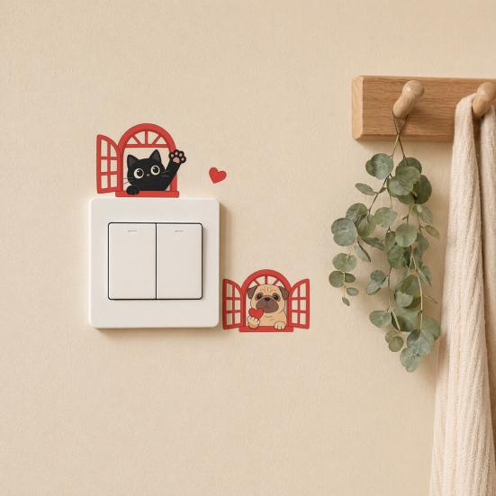 Light Switch Plate Stickers Dog Window Cute Cat Decorative
