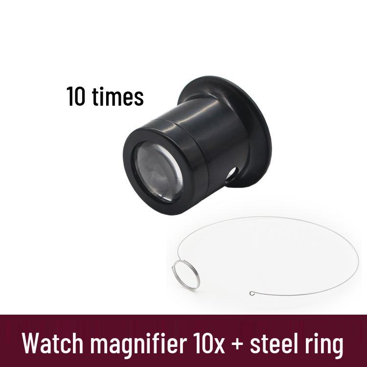 

Набор инструментов для ремонта часов с лупами 10x и 5x, наглазником-щитком и зажимом.