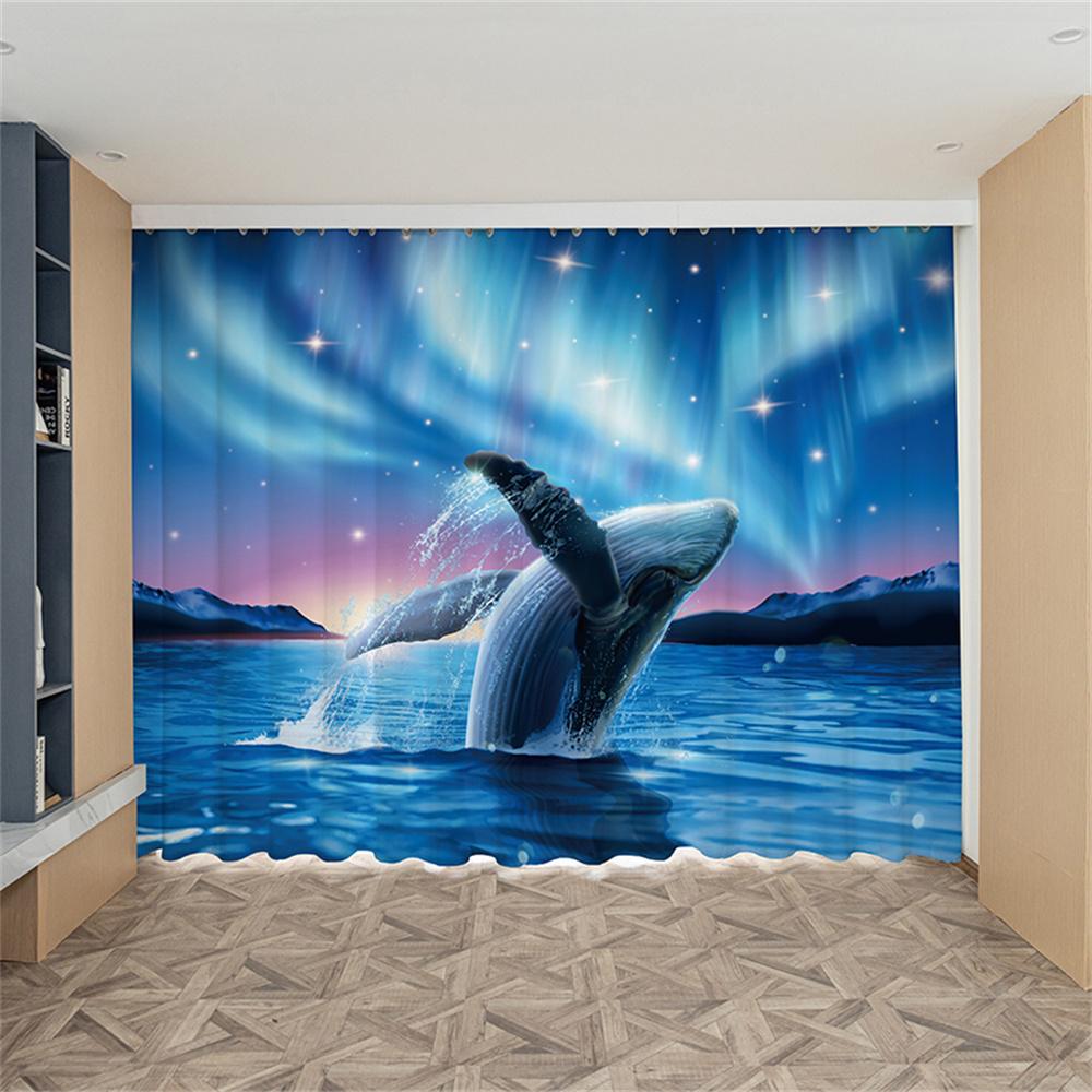Cartoon Whale Cetacean Animal Ocean Rainbow Kids Window Curtains Blinds for Living Room Bedroom Kitchen Door Home Decor 2Pieces