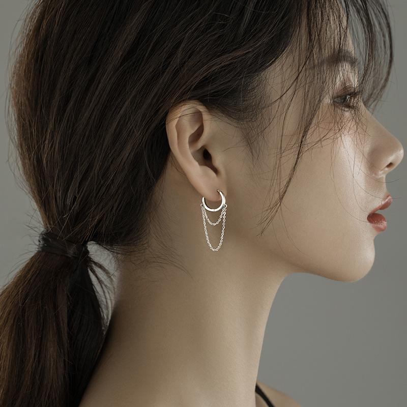 PONYKISS Tibetan Silver Chain Tassel Round Hoop Earrings for Women Classic Fashion Minimalist Geometric Accessories