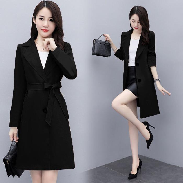 

Ветровка женская средней длины, куртка в британском стиле, темпераментная мода, высокое качество, свободное пальто в корейском стиле M чёрный