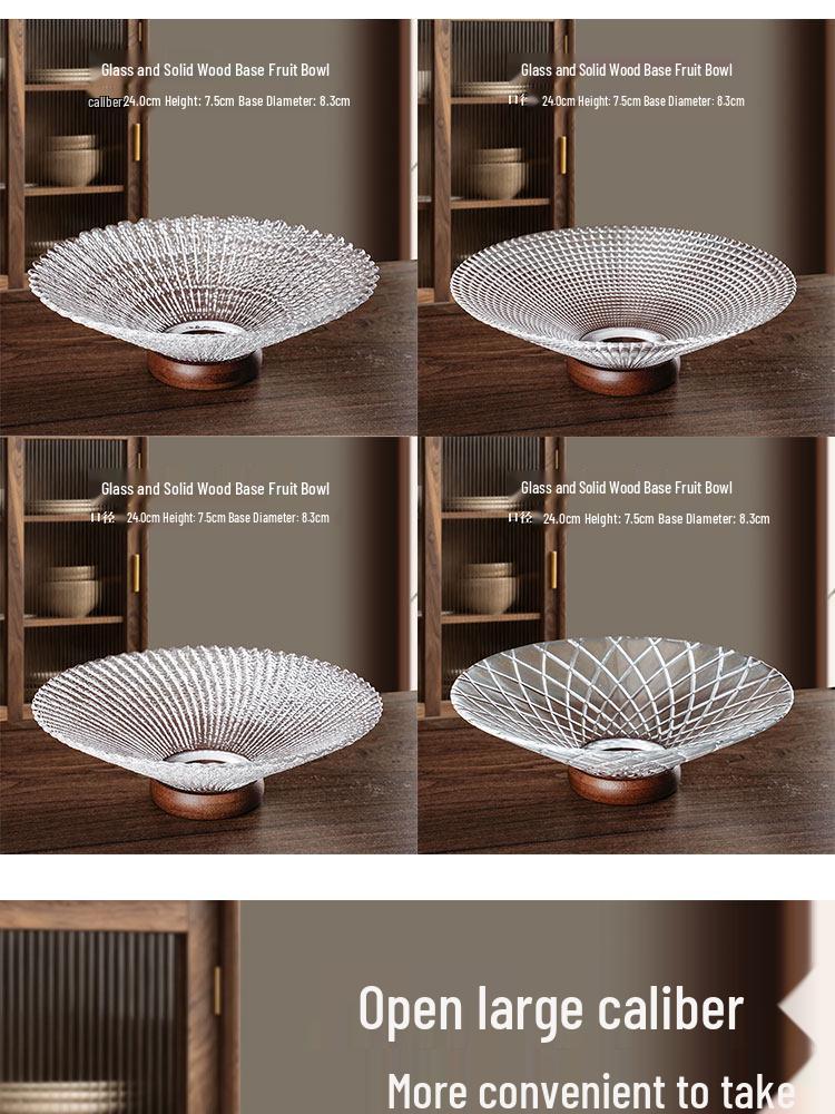 Elegant Retro Wooden High-Footed Frosted Glass Bowl for Living Room - Ideal for Snacks & Candies Display