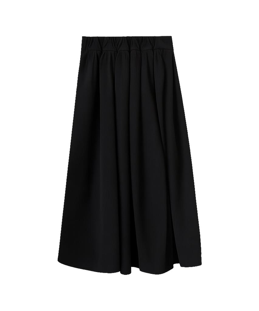 Pink Pineapple Frost Pleats Corduroy Long Skirt_Black