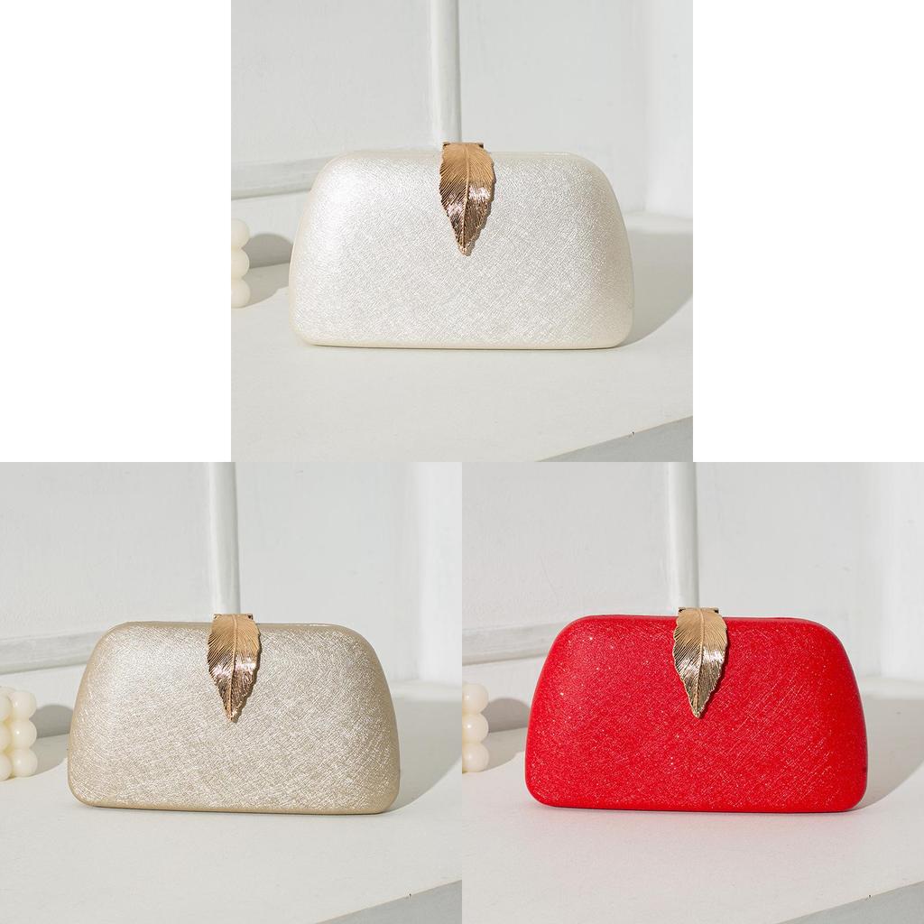 Classic Pu Evening Bag With Metal Leaf Lid And Structured Design For Party Wear