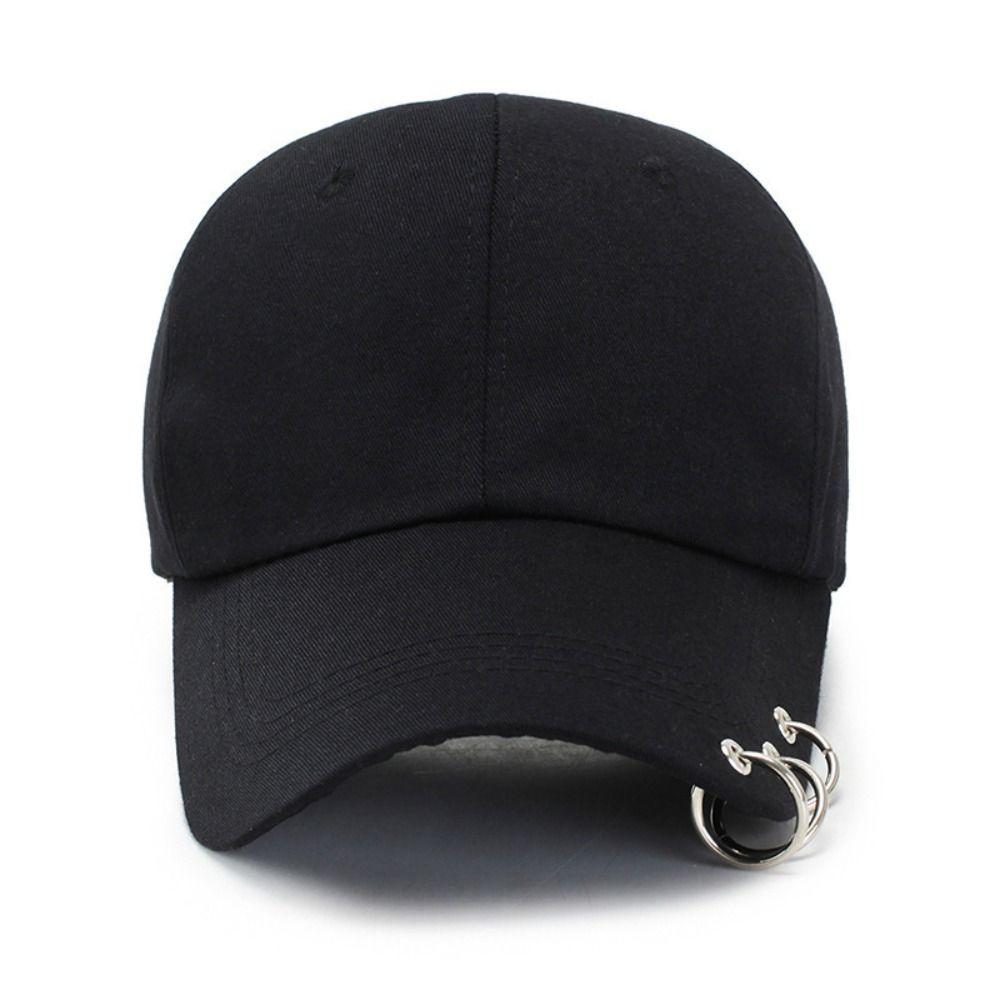 Hiphop Bull Horn Baseball Cap Korean Style Peaked Cap Portable Metal Ring Baseball Hat  Summer
