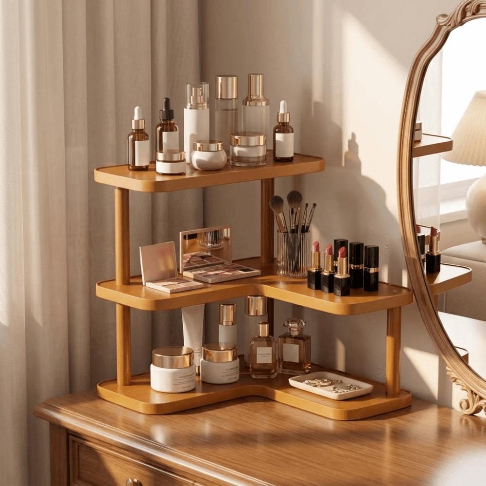 Rounded Edges Multi-layer Storage Shelf Bamboo Cup Storage Rack Perfume Display Stand for Kitchen