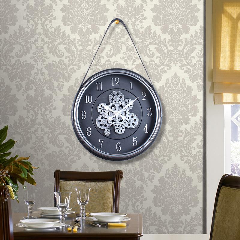 Rotating Circular Gear Art Wall Clock New Retro High-end Clock Antique Style Living Room Decoration Wall Clock