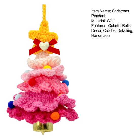 Handmade Knitted Christmas Tree Ornament with Multi-Layered Crochet Design Golden Bells Star Top Pom Pom Decor Holiday Decor