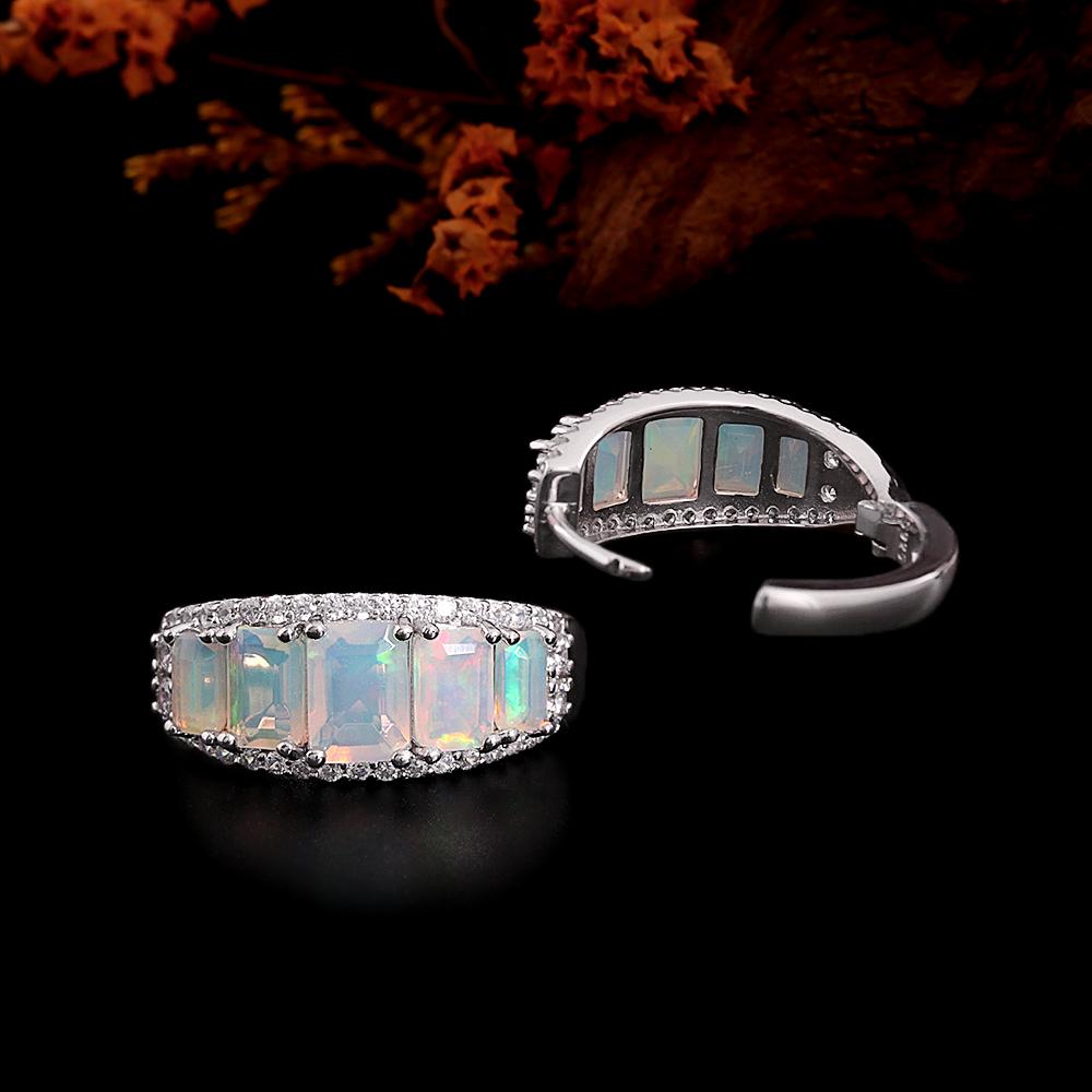 Women's 925 Sterling Silver Jewelry Set Octagonal Opal 6.1CT Natural Gemstones Simple Design Clasp Earrings Rings for Fine Gifts