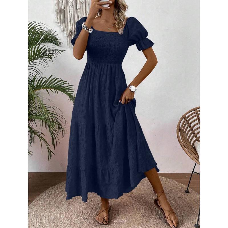 

Square Collar Solid Long Dress C89742 Extra Small