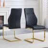 [Set of 2] Dining Chair In Black Diamond Pattern: High Backrest + Comfortable Seat Cushion, Gold-Colored Metal Frame Non-Slip and Durable