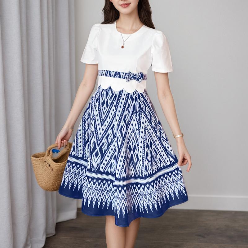 

ZANZEA Women Casual Round Neck Summer Short Sleeve Patchwork Print Dress M