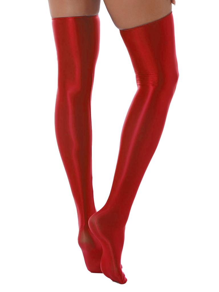 Womens Glossy Thigh High Stockings Solid Color Stretchy Socks 1 Pair Costume Accessories
