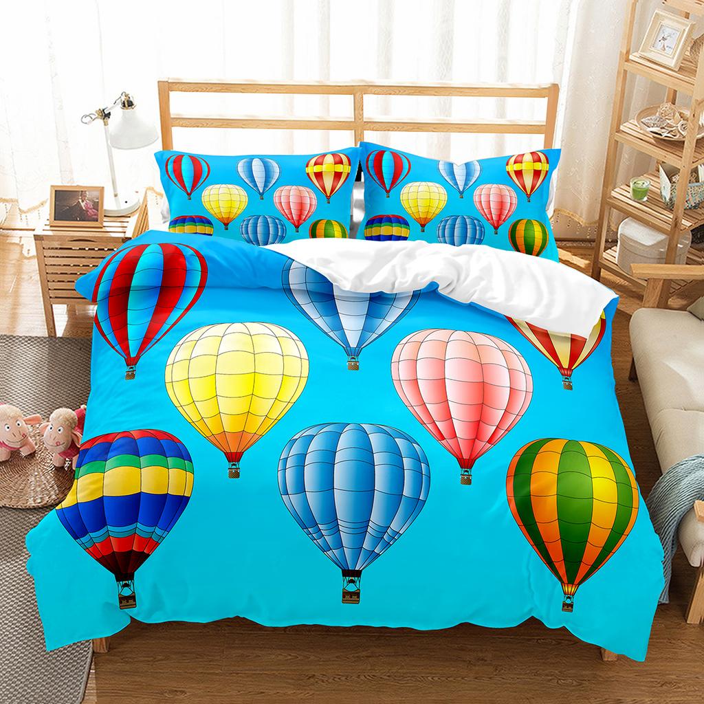Heißluftballon Bettbezug Set Weißes Wolkenmuster Polyester Bettdeckenbezug King Queen Einzelgröße Für Kinder Mädchen Schlafzimmerdeko
