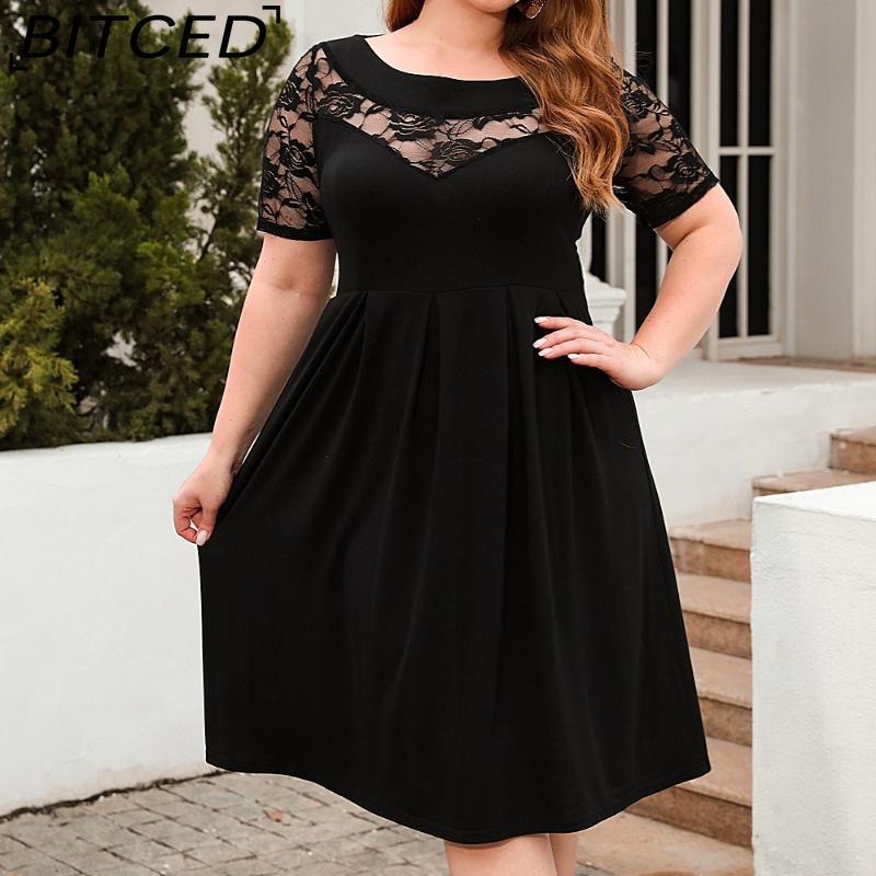 BITCED Lace Cutout Casual Loose Dress Vacation & Commute Dress Plus Size Women's Apparel