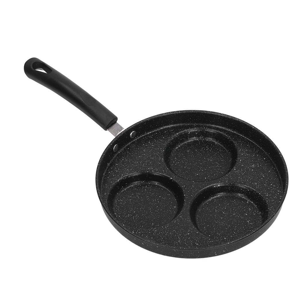 3 Cups Egg Hamburger Pan Metal Iron Heating Evenly Egg Cooker Pan with Comfortable Handle for
