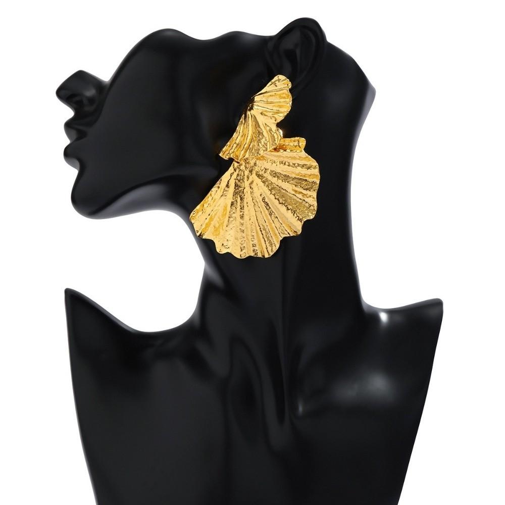 1Pair Exaggerated Big Stud Earrings Gold Color Metal Flower Earrings Goth Punk Earrings Women