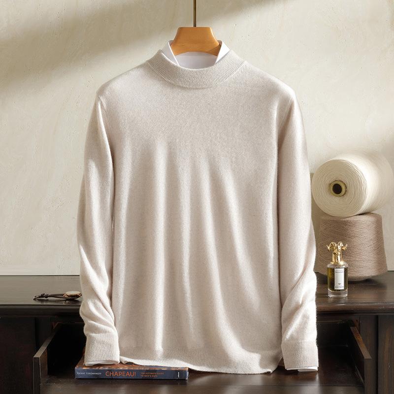 New 100 cashmere sweater semi-turtleneck teen high-end pure cashmere sweater men