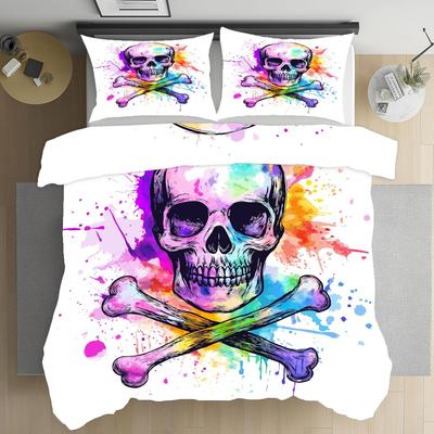 Juego de Funda Nórdica de Calavera Estilo Gótico, Juego de Ropa de Cama de Esqueleto, Juego de Funda Nórdica de Microfibra con Cierre de Cremallera para Adolescentes y Adultos