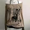 Spring Vintage Slim Spice Women Skeleton Print Shirt Goth Loose Harajuku Tops
