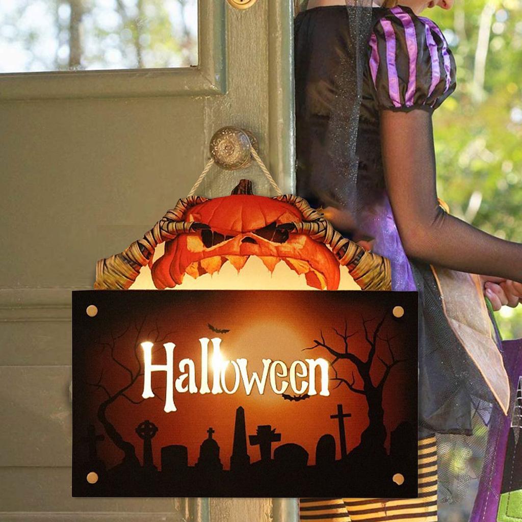Halloween Wooden House Sign Pendant With Led Lights Wall Crafts Decoration For Gardens Terraces Porches